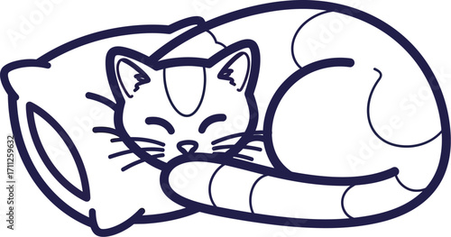Pastel cat sleeping pillow, cute and cozy illustration