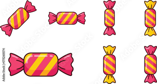 Set of wrapped candies, sweet treats for holidays and celebrations