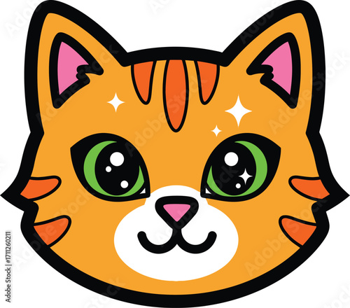 Adorable orange cat face with big green eyes