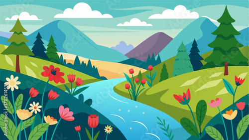 A tranquil riverbank adorned with a diverse display of wildflowers each one more enchanting than the last.