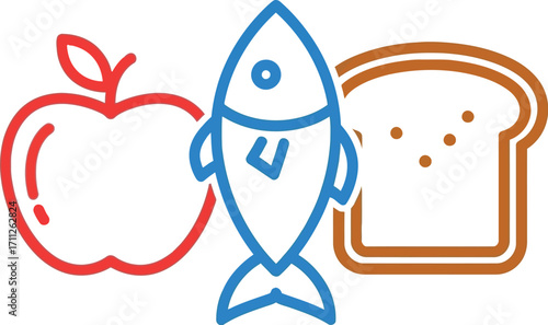 Healthy food plate with apple, fish, and bread for diet concept