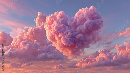 Dreamy heart-shaped pink cloud formation against a pastel twilight sky, evoking romance, fantasy, and gentle serenity for creative projects.