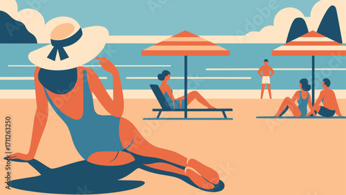 People Relaxing on a Sunny Beach