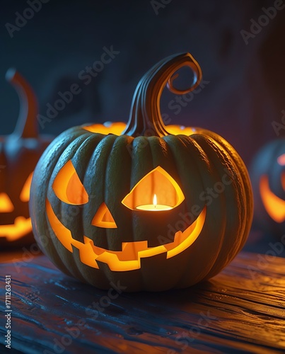 Get ready for spooky season with this glowing jack-o'-lantern on rustic wood