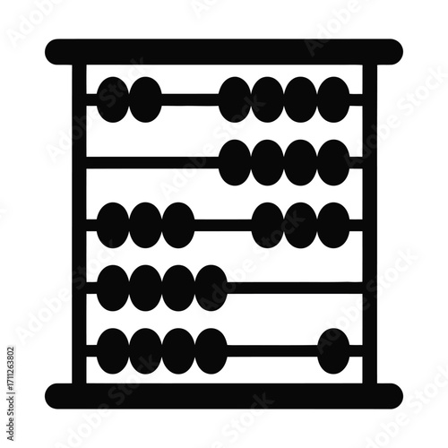 Classic wooden abacus with black beads on a white background for counting and education