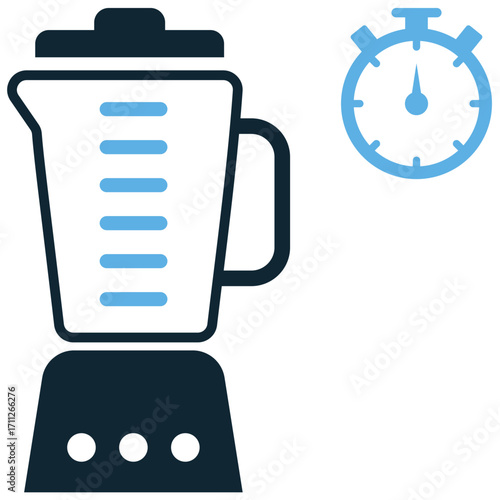 Blender timer icon vector. Ideal for kitchen, health, and beverage themes. A simple, clear symbol representing the time required for blending ingredients.