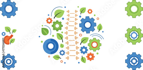 Illustration of spine health and wellness with gears