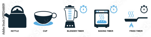Set of cooking icon vector. Perfect for menus, food blogs, and kitchen themes. A versatile collection of simple, recognizable symbols representing various cooking activities and tools.