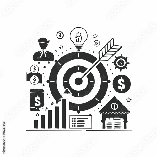 Marketing industry icons set. Potential client targeting, advertising business. Lead generation, product strategy, campaign planning metaphors. Vector isolated concept metaphor illustrations