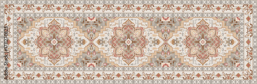 Long rug for large rooms. Tribal pattern rug with Persian design in beige color.