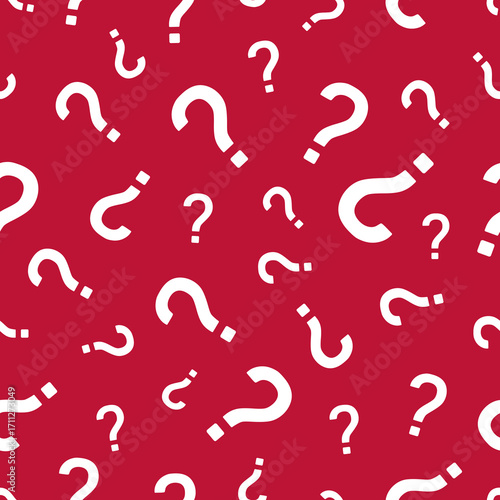 Question Marks Seamless Pattern on Red Background