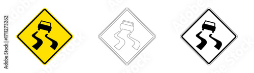 Slippery Road Traffic Sign in Vector Format