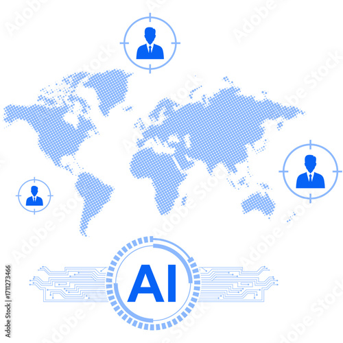 AI search candidate vector. Perfect for human resources, recruitment, and technology themes. A modern graphic representing the use of artificial intelligence to find the right job candidates.