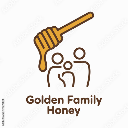 Golden family honey logo with honey dipper and family silhouette