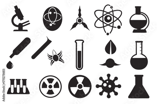 Science and laboratory icons, representing scientific research, experimentation, and discovery in various fields