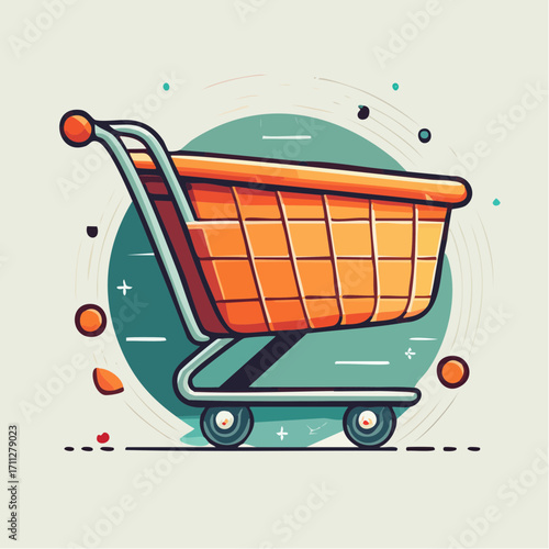 Vector illustration of a shopping cart icon with a buy button for online business and retail sales