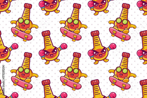 happy mayonnaise bottle character seamless pattern illustration background