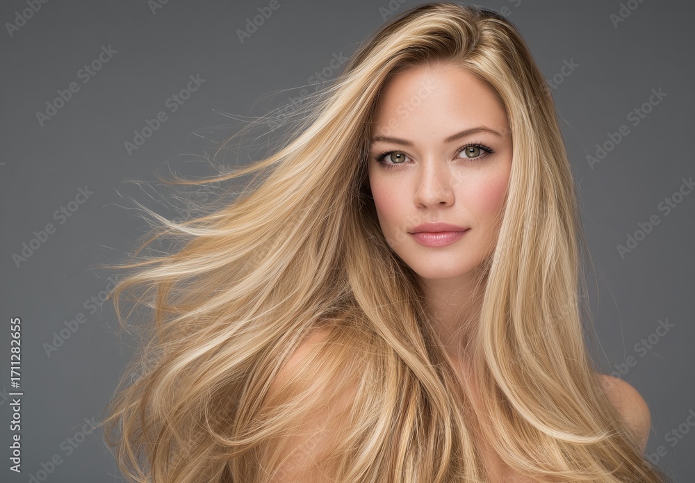 Naklejka premium Beautiful woman with long straight hair. Blond girl