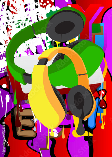 Headset graffiti. Abstract modern street art decoration performed in urban painting style.