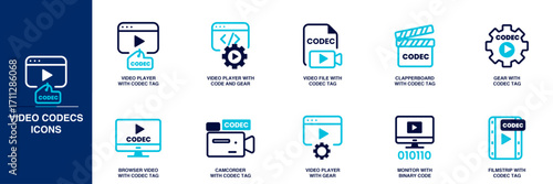 Video Codecs Blue Colored Outline Icon Set
