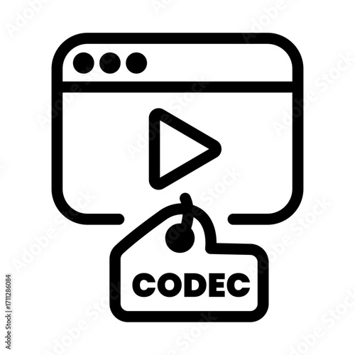 Video Player with Codec Tag Line Icon of Video Codecs Icon Set