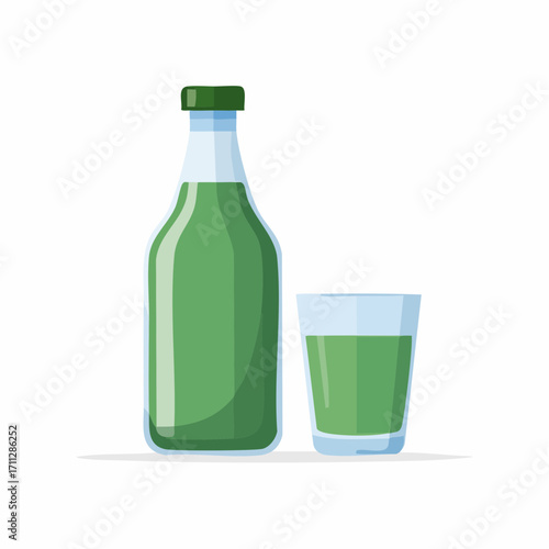 Refreshing Green Drink Bottle and Glass of Healthy Beverage