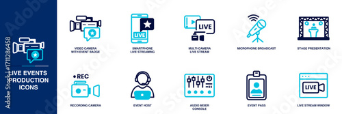Live Events Production Blue Colored Outline Icon Set