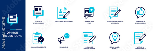 Opinion Pieces Blue Colored Outline Icon Set