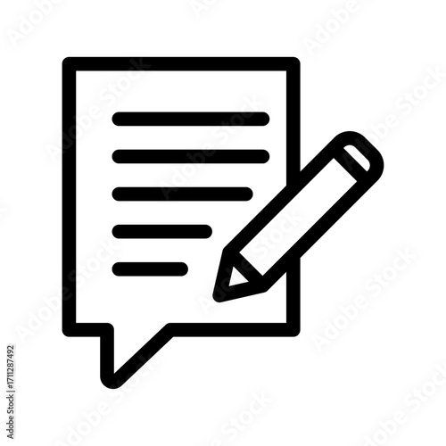 Text in Speech Bubble with Pencil Line Icon of Opinion Pieces Icon Set