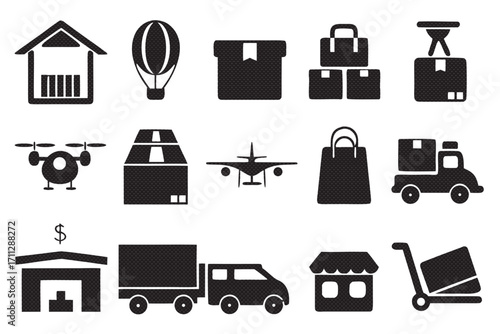 Transportation and delivery icon set for logistics, shipping and business applications