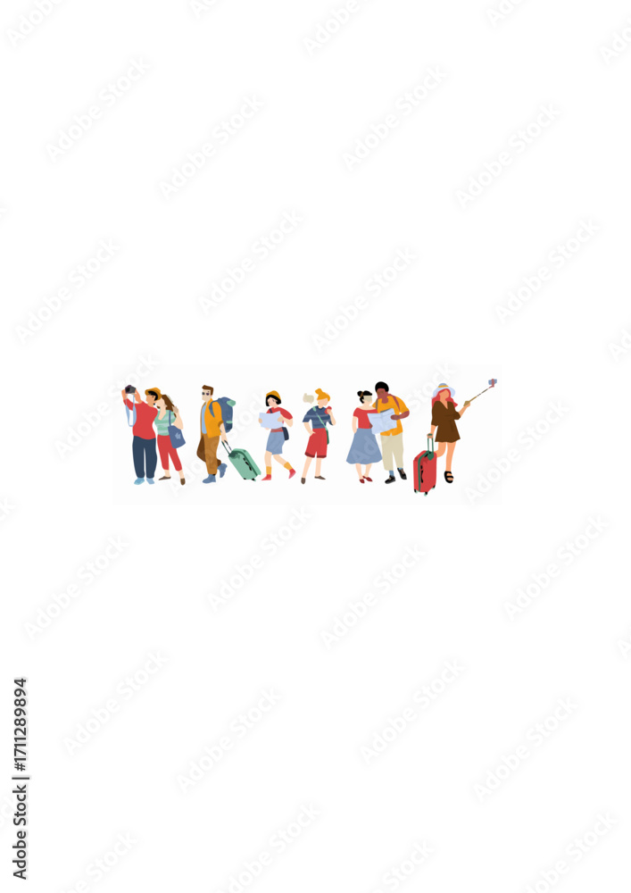 Fototapeta premium Tourists travel, group of people on excursion.ai
