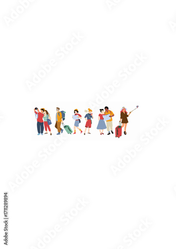 Tourists travel, group of people on excursion.ai