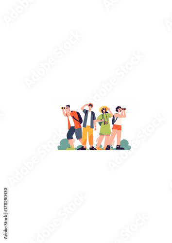 A group of happy friends tourists travelers.ai