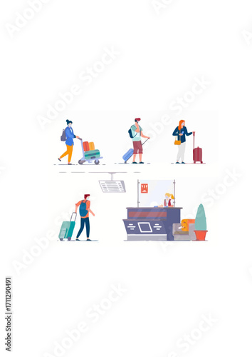 Airport terminal people. Men and women tourists.ai