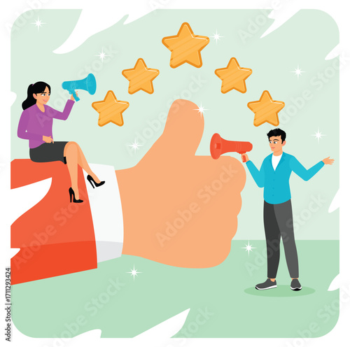 Like or business feedback concept. Team and Customer Satisfaction with Positive Feedback.