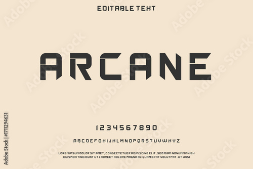 Modern sans serif font alphabet with numbers and symbols