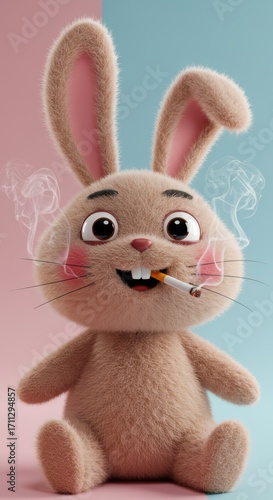 Cute Bunny Character with a Cigarette