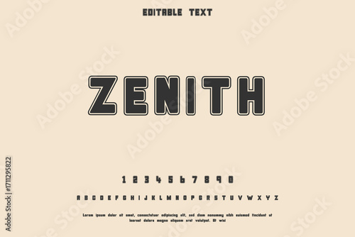Zenith font with numbers and alphabet on a light background