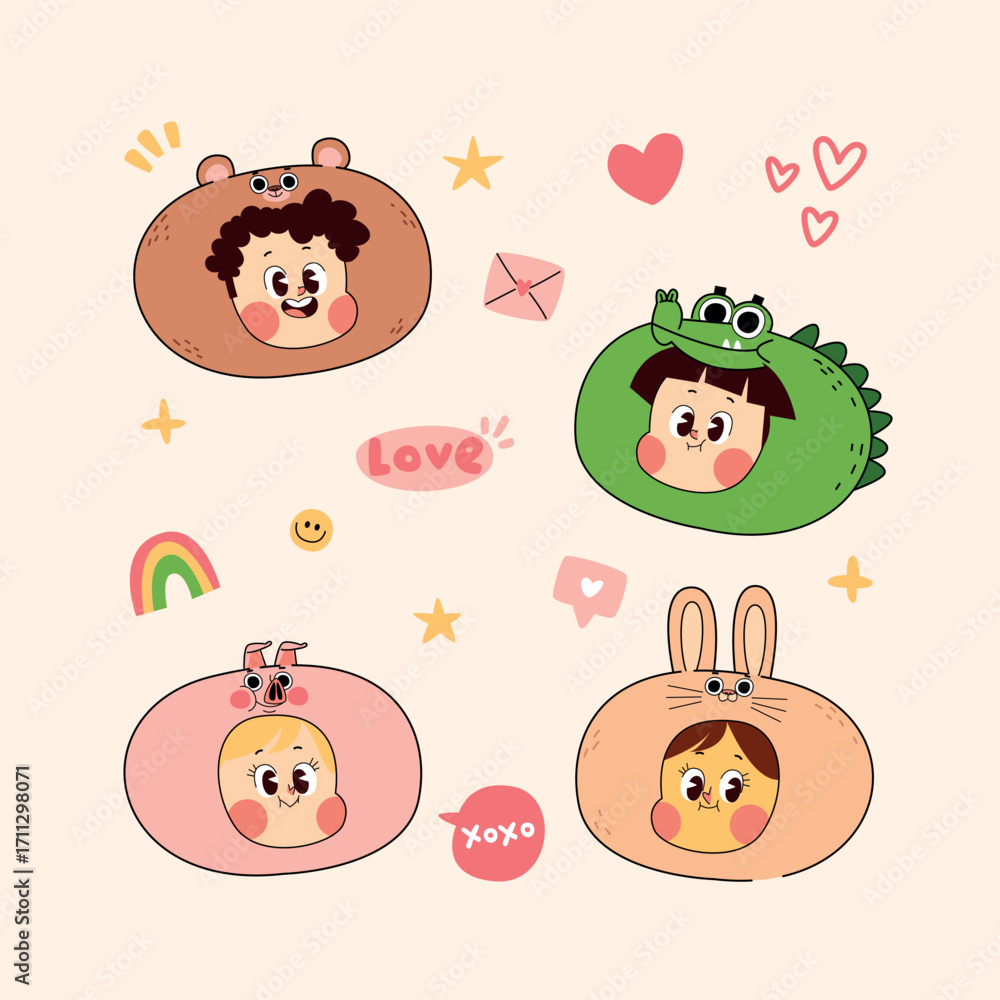 Obraz premium Cute animal vector sticker collection