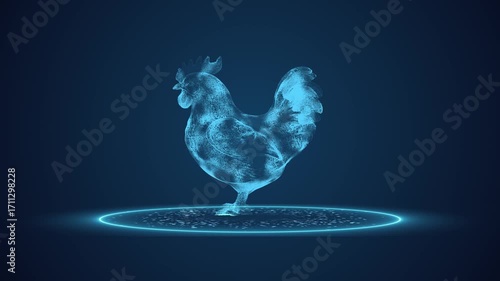 chicken scanning effect in HUD scan motion animation on dark blue screen for GMO chemical toxic detecting problem solution