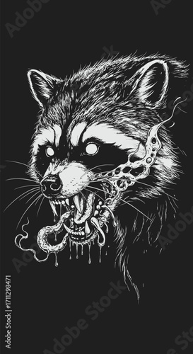 A Ghoulish Raccoon with Viscous Drips and Intense Eyes.