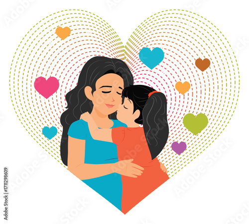 Happy Mother's Day concept. Cute little girl kissing mother cheek.