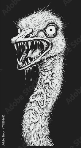 A Graphic Illustration of a Ferocious Diseased Ostrich.