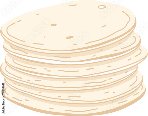 Stack of Flour Tortillas Minimalist Flatbread Illustration
