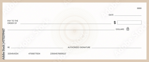 Blank bank check, checkbook cheque template or money payment paper voucher, vector mockup. Business or personal account cash pay cheque certificate or paycheck coupon from checkbook