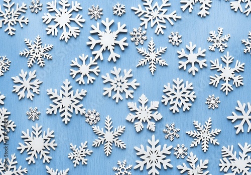 White Snowflakes on Blue Background - Winter Season Design