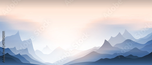 Sunrise in the mountains, ridges in the morning light, minimalistic landscape, vector illustration