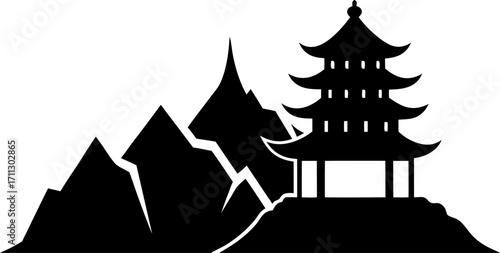 Vietnamese Pagoda Landscape in Hue Silhouette