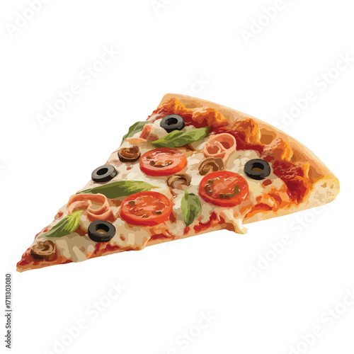 Delicious pizza slice with fresh toppings