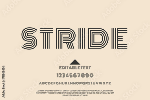 Retro stride font design with geometric elements and vintage typography